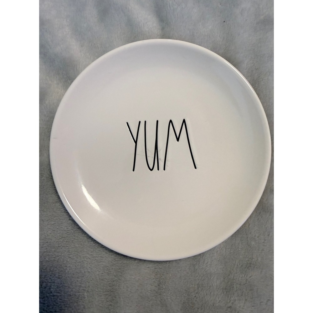 Rae Dunn YUM Plate 7" White Black Artisan Collection Magenta Farmhouse